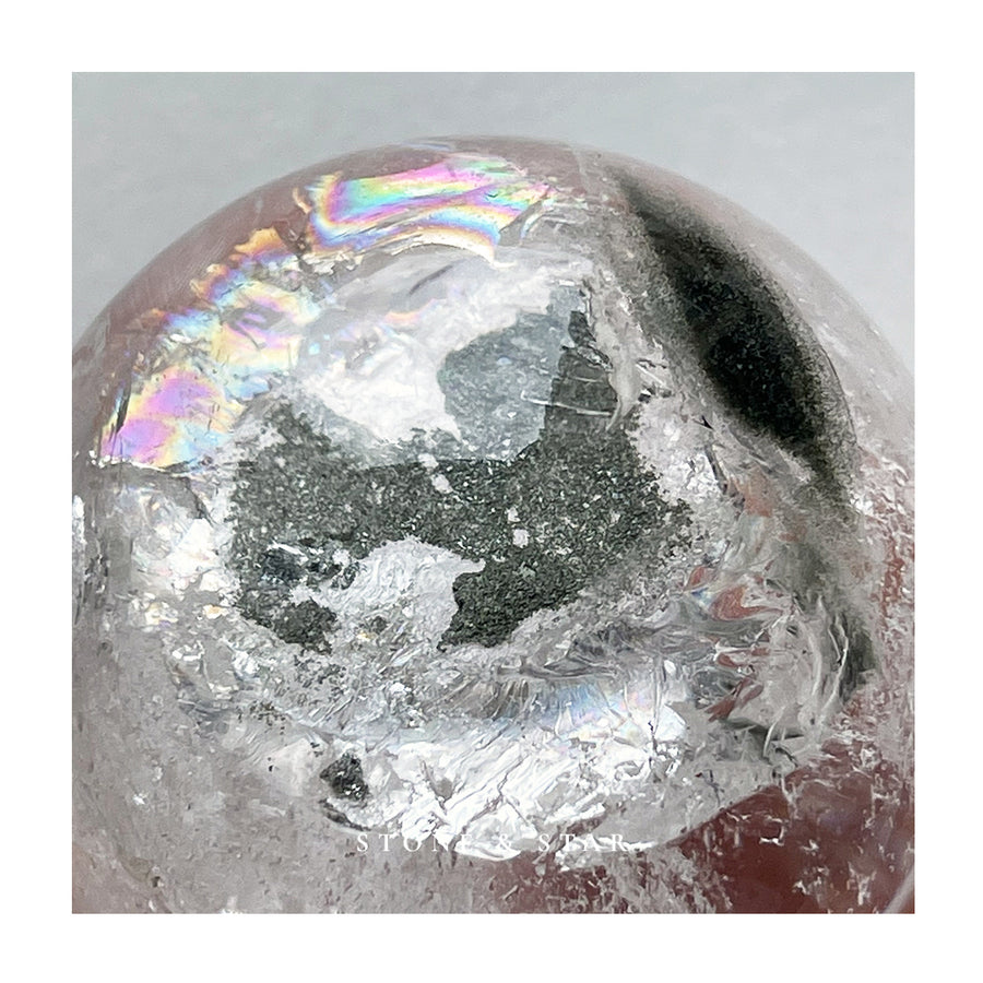 Chlorite included Clear Quartz Sphere with Rainbows